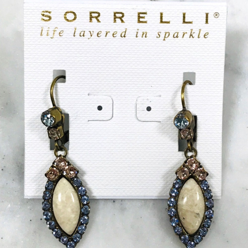 Sorrelli Creamy Semi Precious Cabochon Light Sapphire Accented Earrings-Boutique